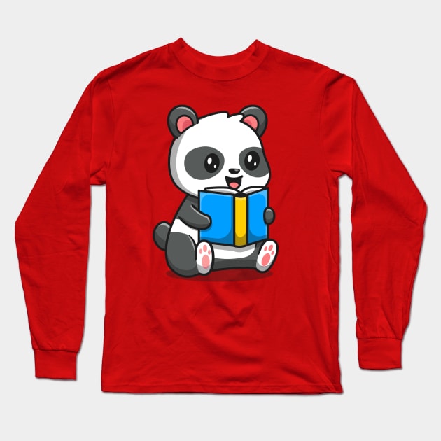 Cute Panda Reading Book Long Sleeve T-Shirt by Catalyst Labs